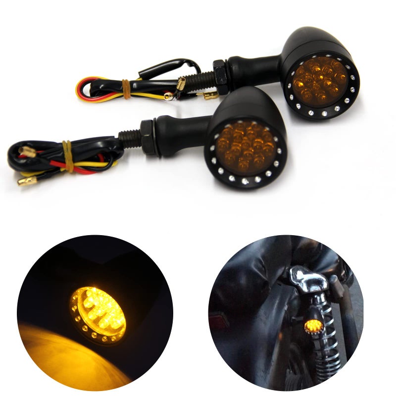 MISS MOLY Bobber Cafe Motorcycle LED Black Bullet Amber Brake Blinker Turn Signal Tail Light - Image 1